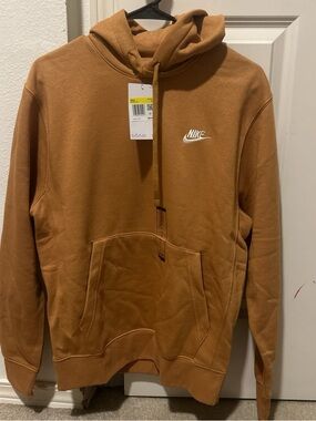 Nike Mustard Brown Pullover Hoodie with White Swoosh